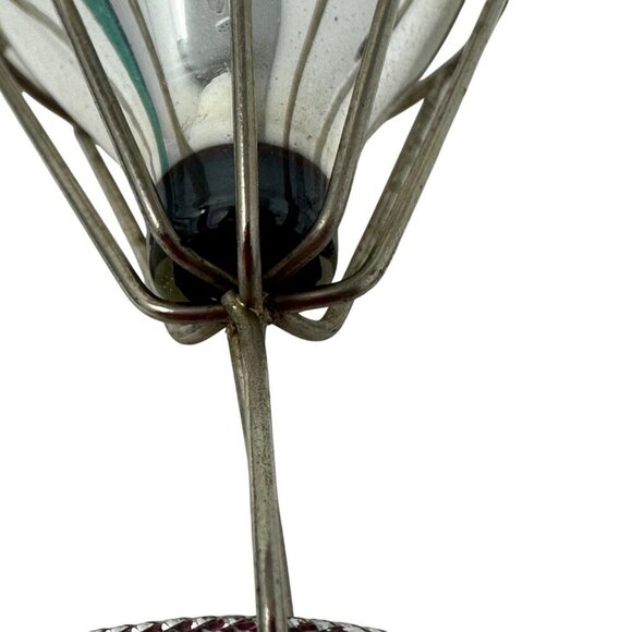 Vintage Silver Blown Glass Teardrop Christmas Ornament Wire Cage Mercury Finish - Picture 8 of 16